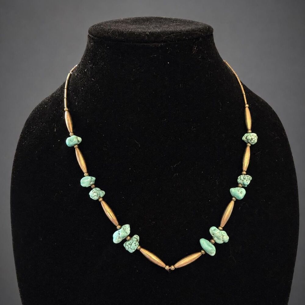 Vintage Sterling Silver Turquoise Nugget Necklace Southwestern Santa Fe Boho
